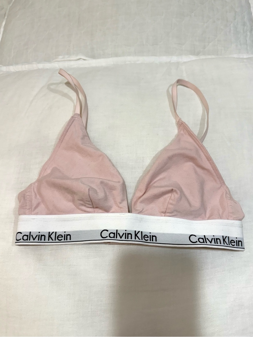 Calvin Klein Pale Pink Triangle Bralette with White Logo Band